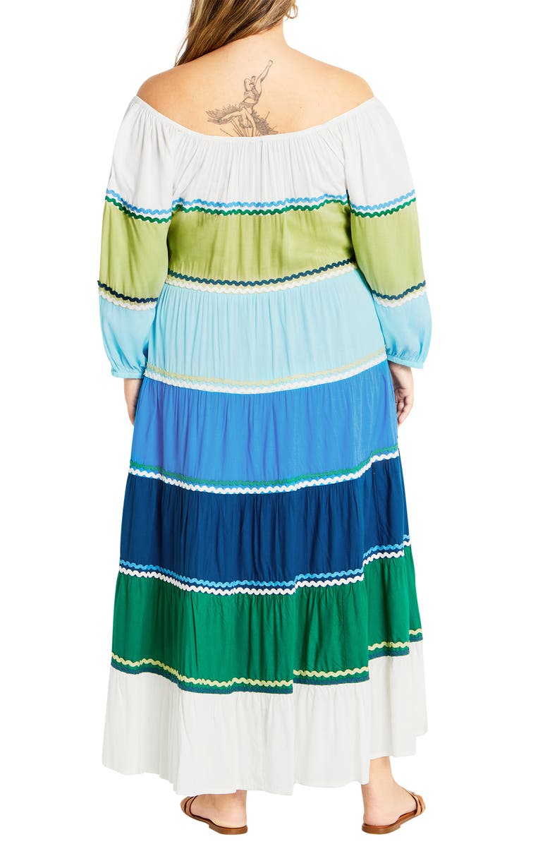 City Chic Color Fun Off the Shoulder Maxi Dress, Alternate, color, Blue Multi