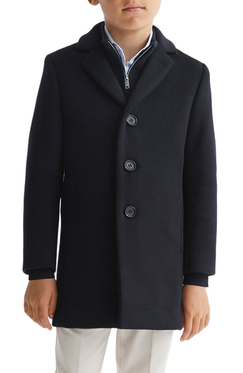 Reiss Kids' Gable Jr. Wool Blend Overcoat, Alternate, color, Navy