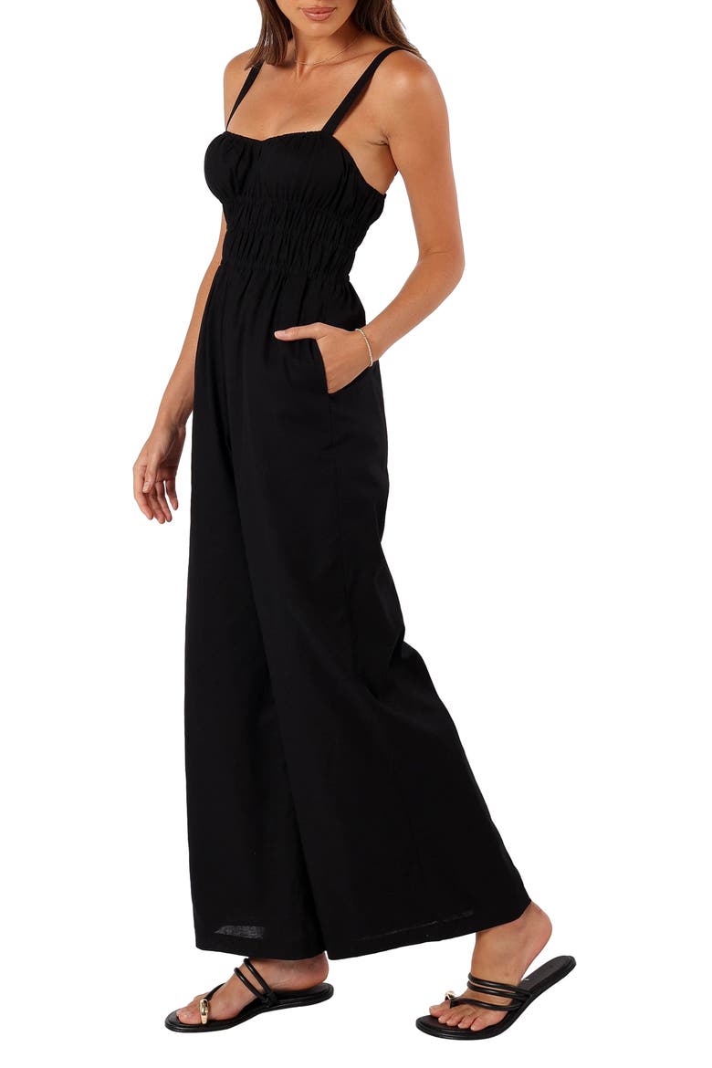 Williams Wide Leg Cotton & Linen Jumpsuit, Alternate, color, BLACK