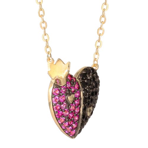 Disney Villains Queen Of Hearts Necklace, 18", 18k Gold Flash-plated Sterling Silver In Brown