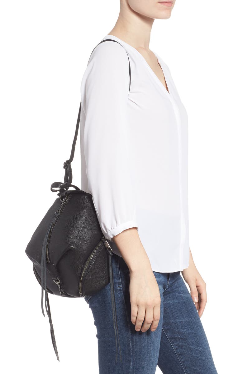 Rebecca Minkoff Mini Julian Pebbled Leather Convertible Backpack, Alternate, color, Black