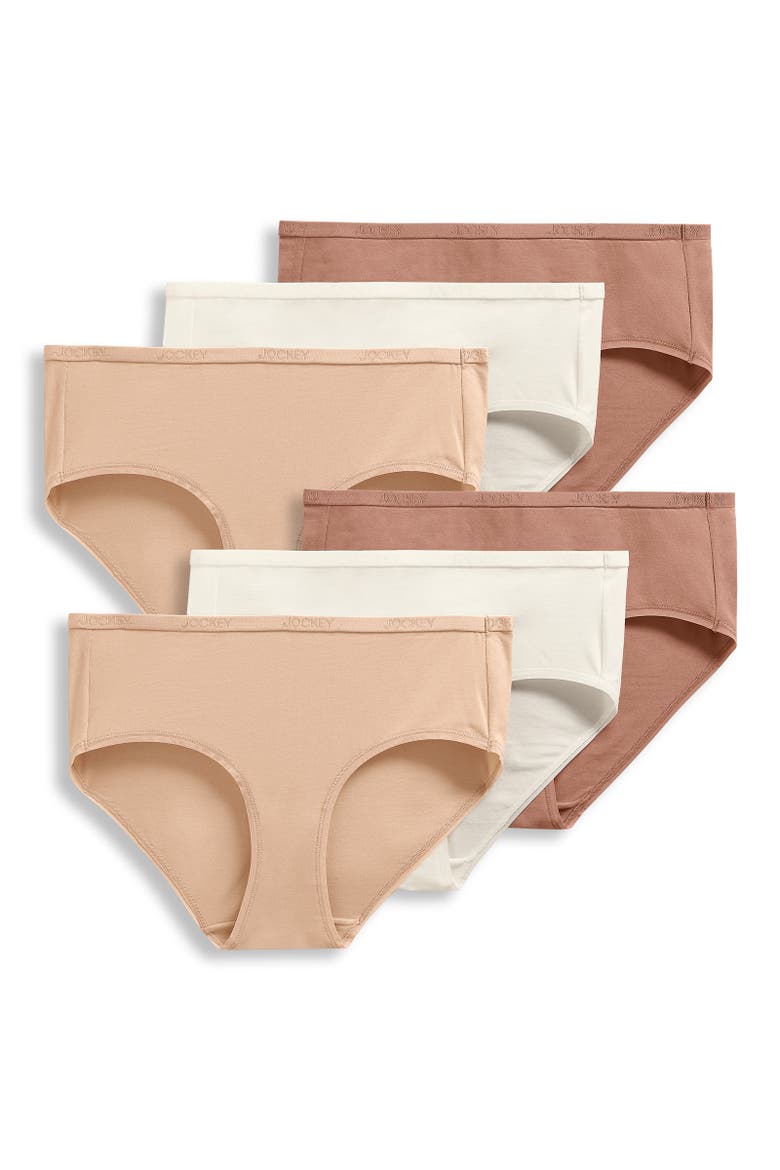 Womens Organic Cotton Stretch Hipster - 6 Pack, Main, color, Almond/Light/Ivory