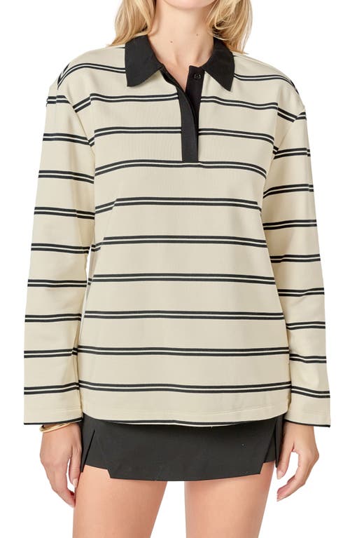 English Factory Stripe Long Sleeve Polo In Neutral
