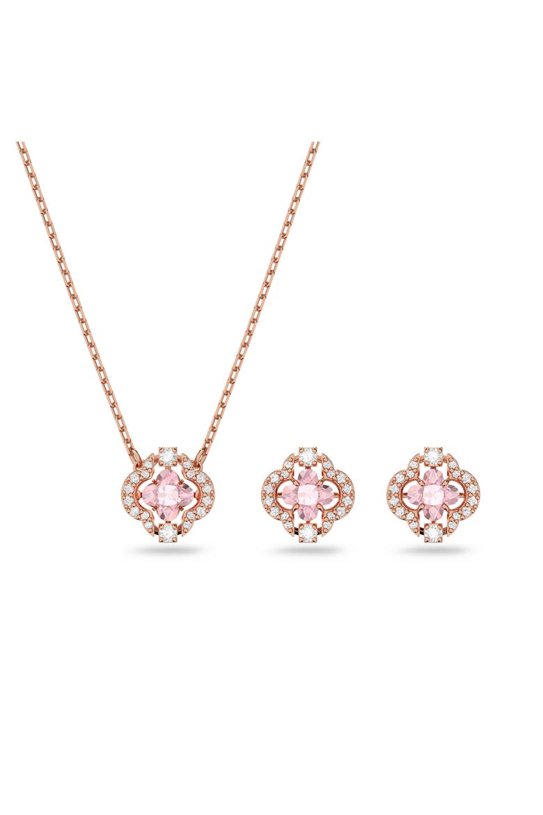 Una Clover Stud Earrings & Necklace Set, Main, color, PINK