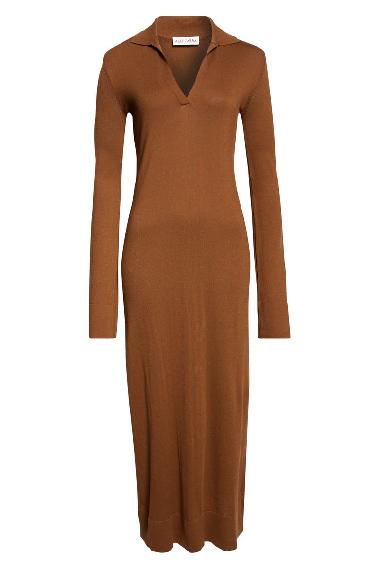 Arp Long Sleeve Cotton & Silk Polo Sweater Dress, Alternate, color, 000258 TOFFEE