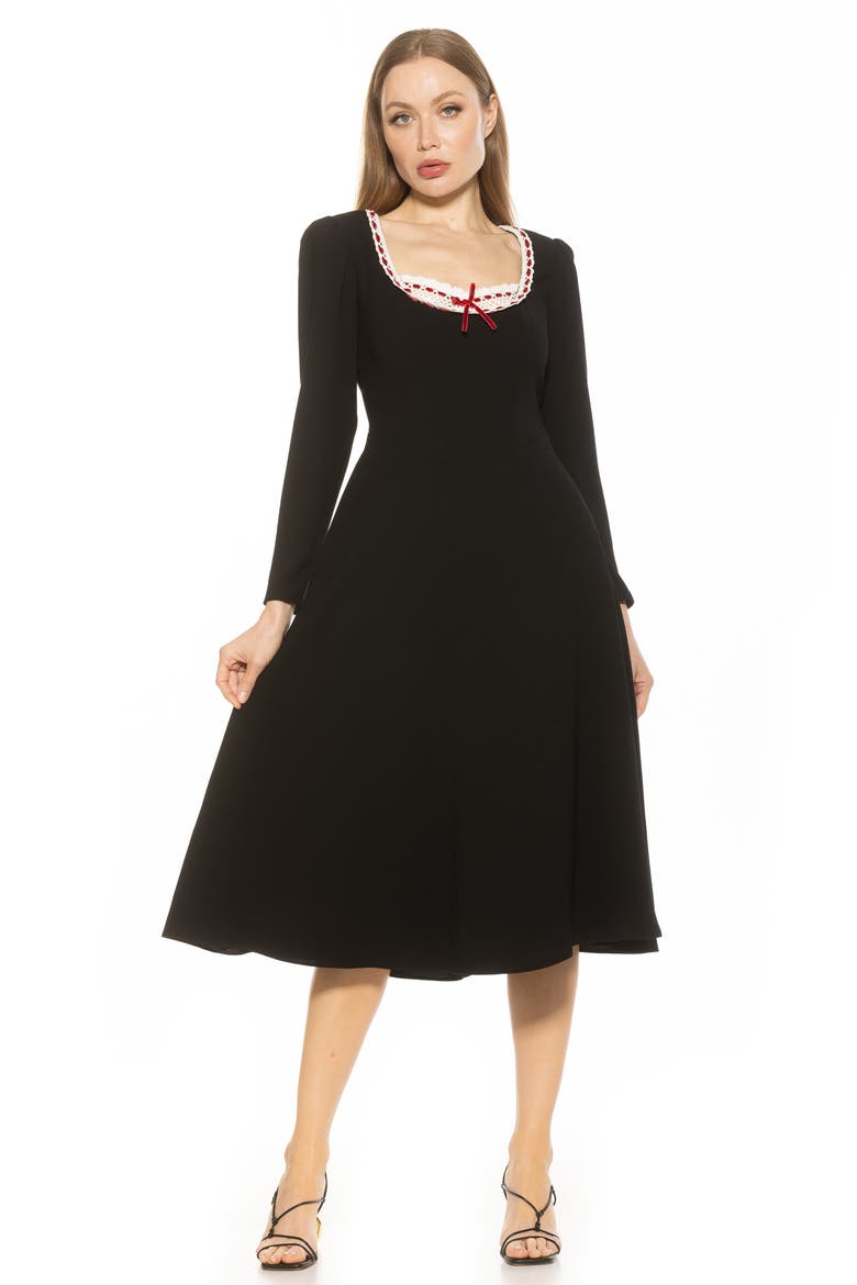 Zenaida Long Sleeve Fit & Flare Dress, Alternate, color, BLACK