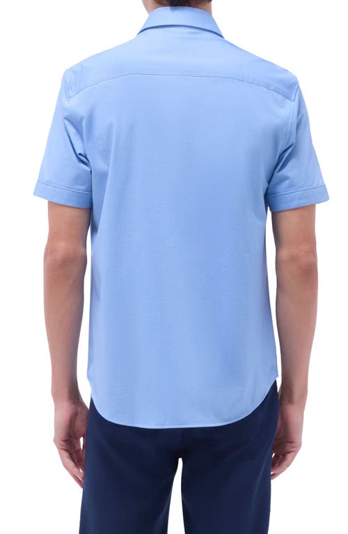 Bugatchi Myron Ooohcotton® Short Sleeve Herringbone Button-up Shirt In Air Blue