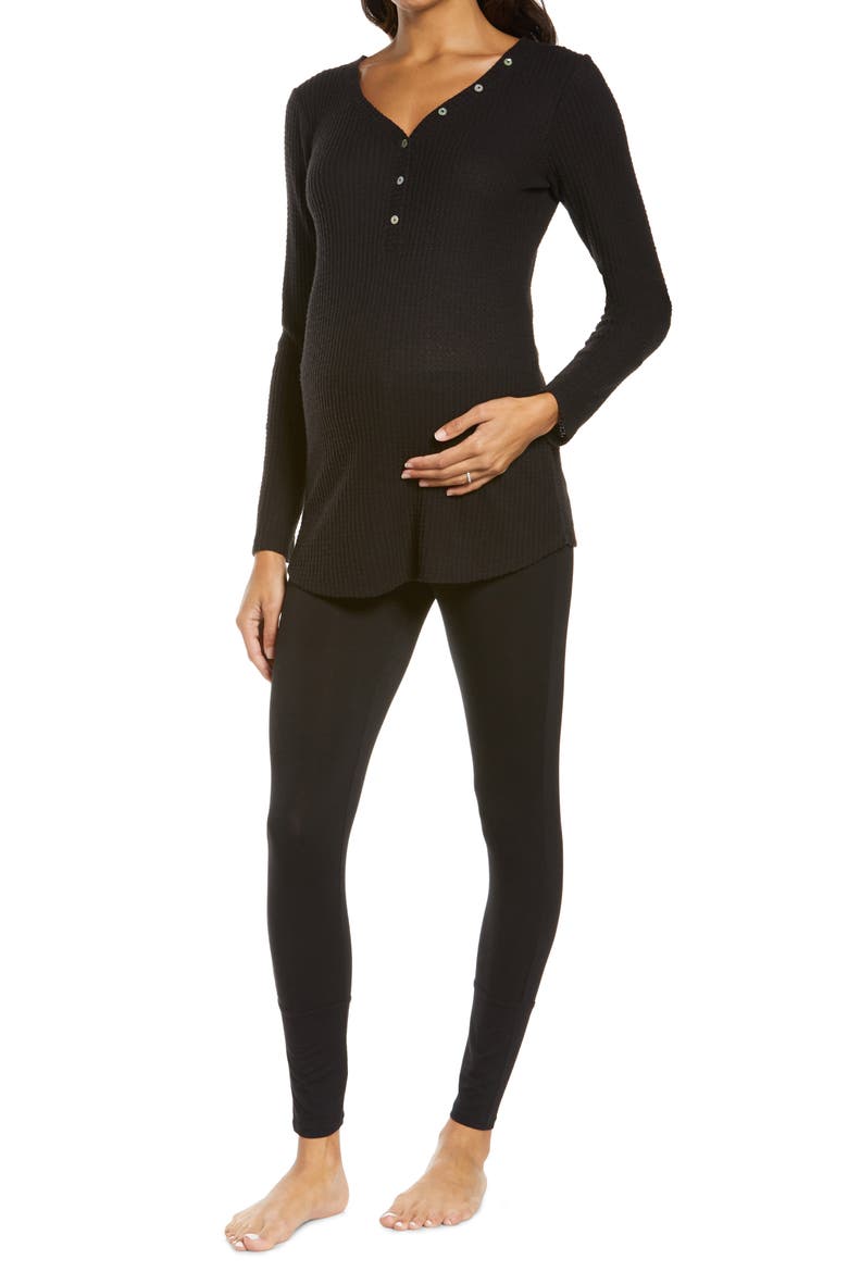 Cozy Maternity/Nursing Henley Pajamas, Main, color, JET BLACK