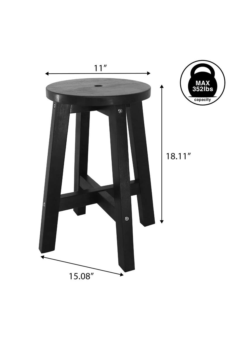 Grove Farmhouse Solid Acacia Wood Round Indoor/Outdoor Accent Stool, Backless Wooden Seat or Side Table for Living Room, Patio, Alternate, color, Black