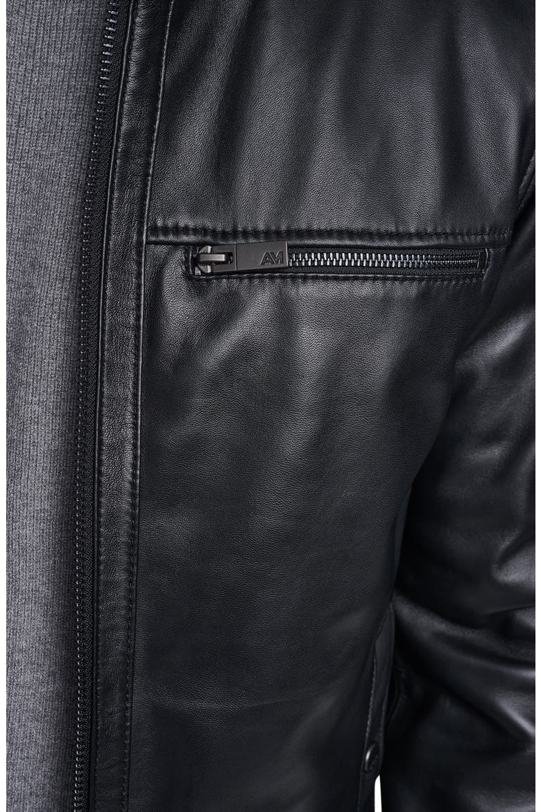 Stand Collar Leather Jacket, Alternate, color, BLACK