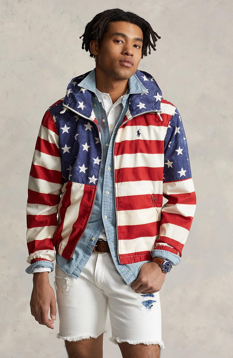 Polo Ralph Lauren American Flag Hooded Bomber Jacket, Alternate, color, 