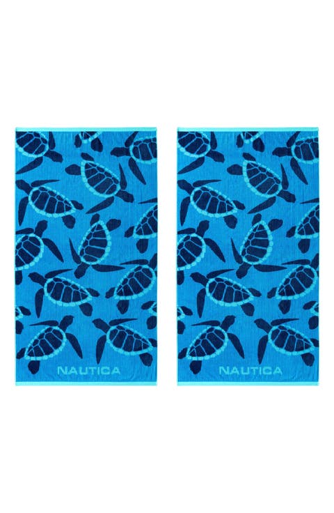 Set of 2 Cotton Blend Terry Beach Towels