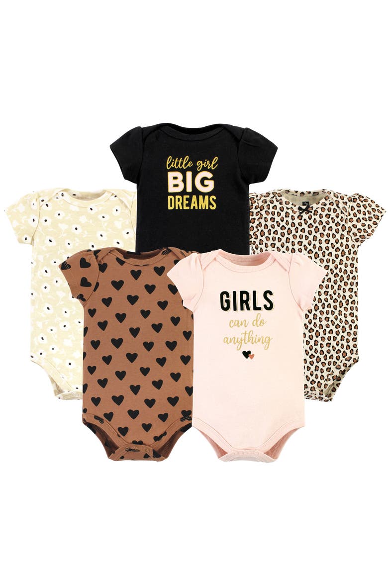 Cotton Bodysuits 5-pack (baby), Main, color, Cinnamon Hearts 5 Pack