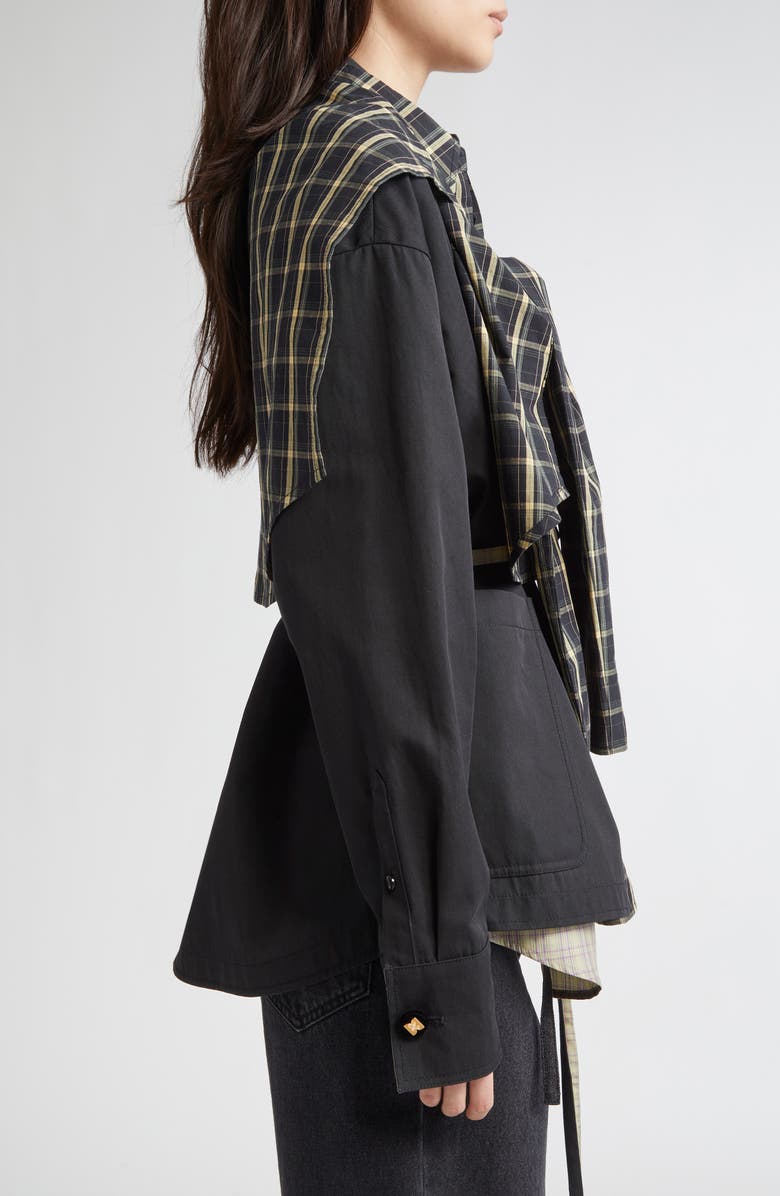 EENK Muffler Asymmetric Plaid Crop Cotton & Linen Button-Up Shirt, Alternate, color, 