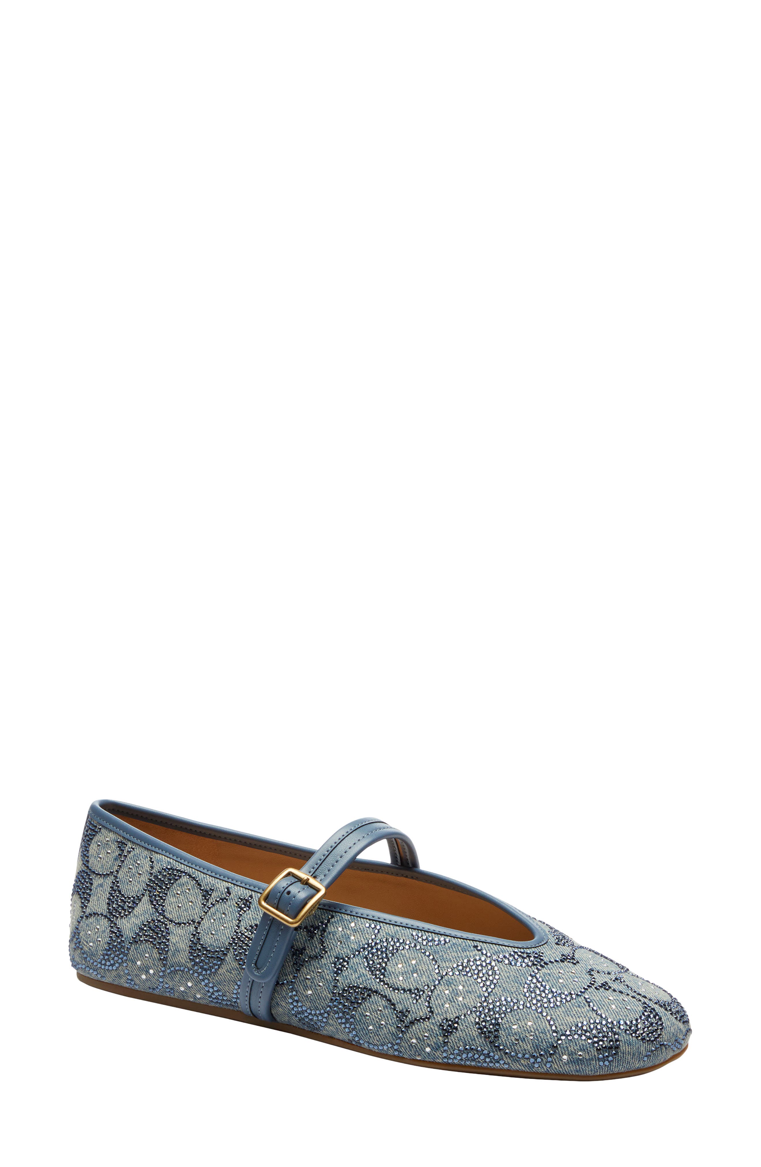 Crystal Monogram Denim Flat, Main, color, DENIM.
