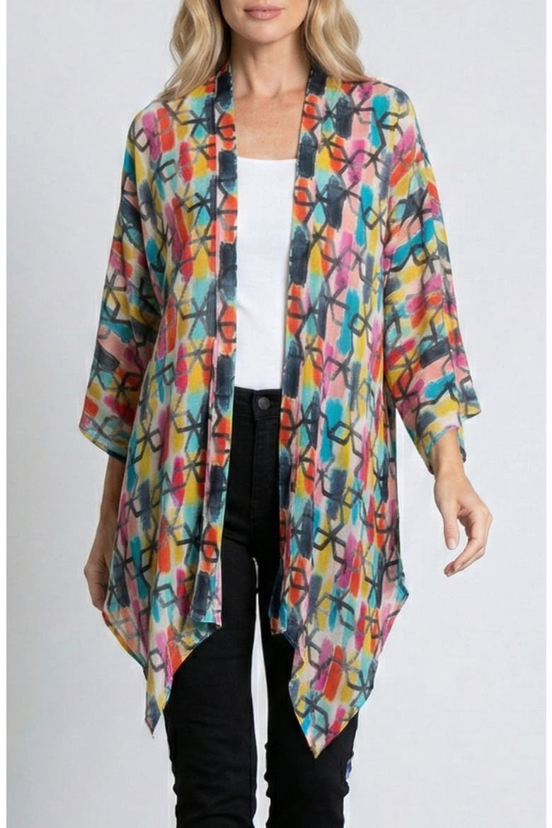 Floral Open Front Jacket, Main, color, RED/ BLACK MULTI
