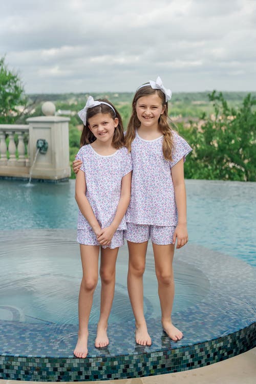 Lila And Hayes Emery Girls' Short Set In Seashells On The Seashore