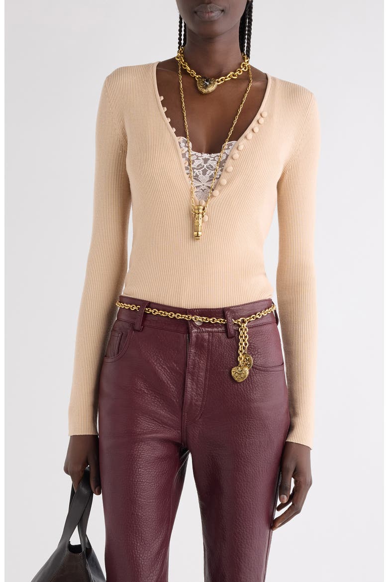 Fitted Wool Rib Henley Sweater, Main, color, 6I6 HONEY PINK