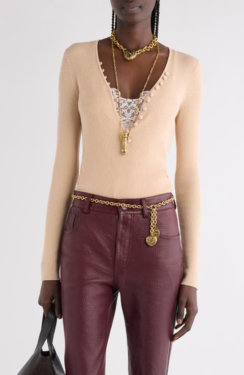 Fitted Wool Rib Henley Sweater