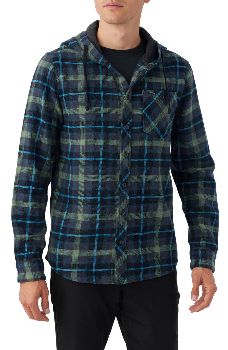 O'Neill Clayton Plaid Hooded Button-Up Shirt, Main, color, 