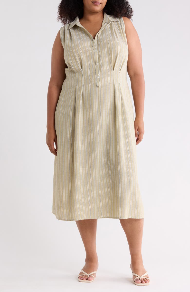 MAX STUDIO Stripe Sleeveless Midi Shirtdress, Main, color, Sage Stripe