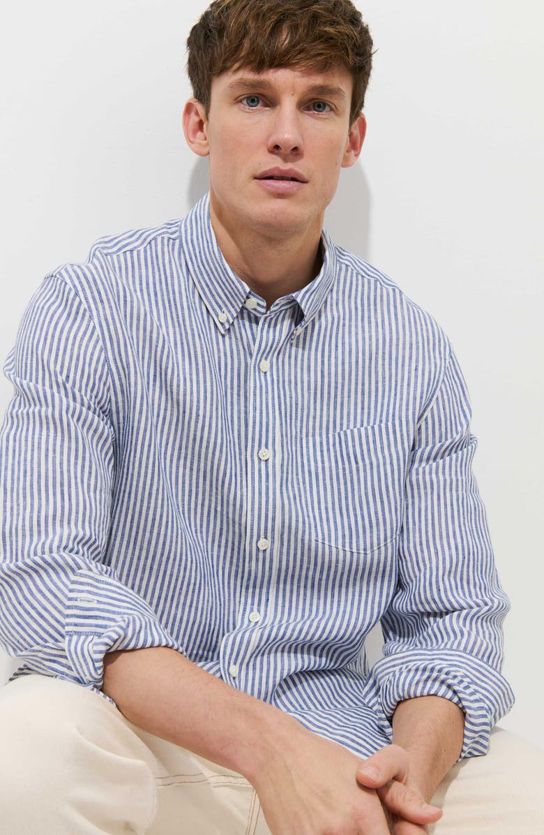 Alex Mill Mill Stripe Linen Button-Down Shirt, Alternate, color, Blue / White