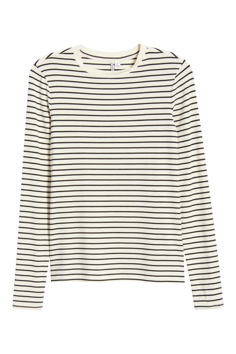 Long Sleeve Crewneck T-Shirt, Alternate, color, IVORY- BLACK TAY STRIPE