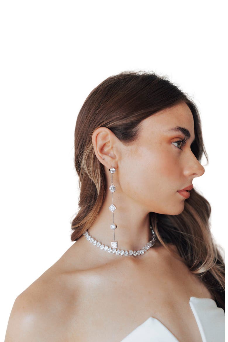 Carmela Bezel Crystal Drop Earrings, Alternate, color, Silver