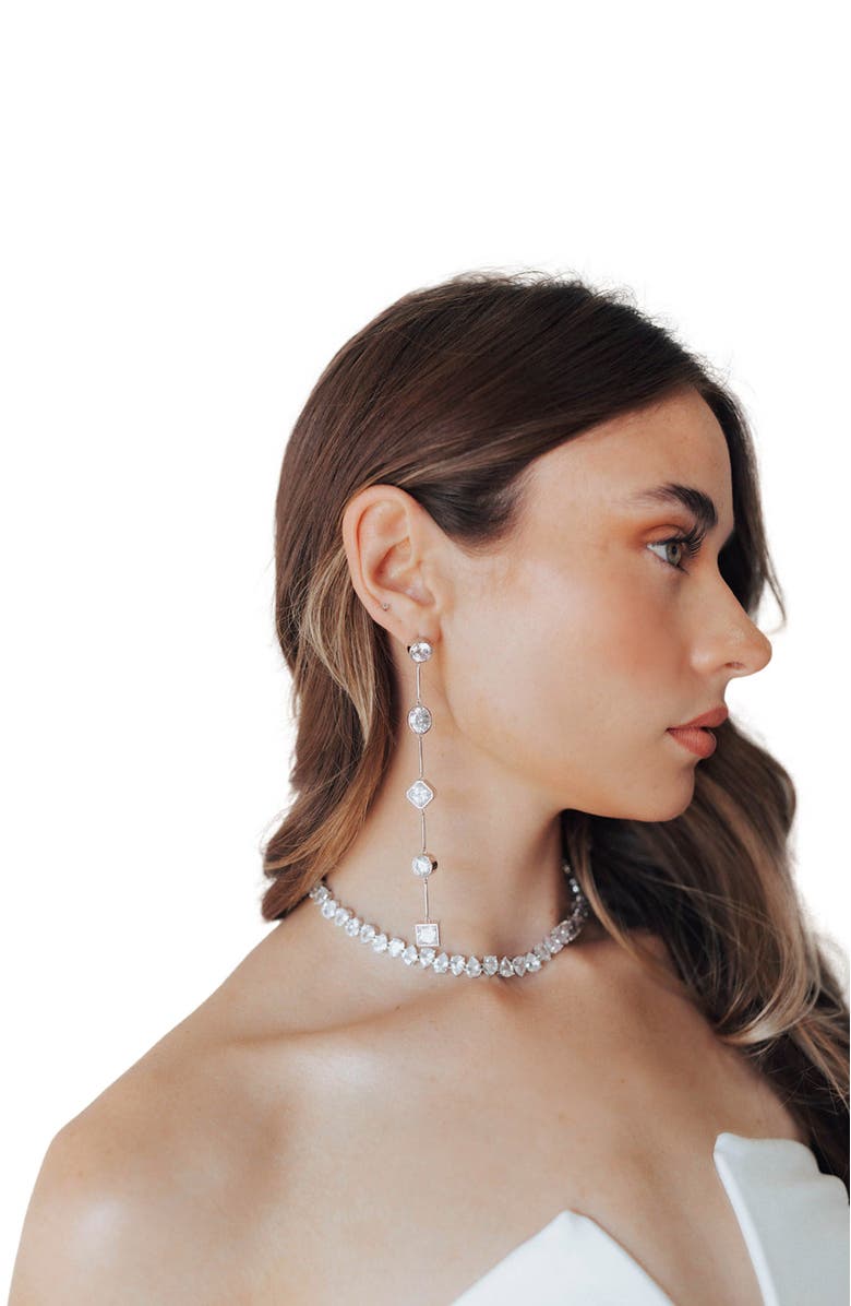 Untamed Petals Carmela Bezel Crystal Drop Earrings, Alternate, color, Silver