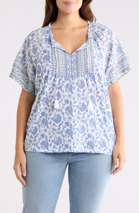Short Sleeve Split Neck Top (Plus)