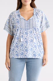 Lucky Brand Short Sleeve Split Neck Top