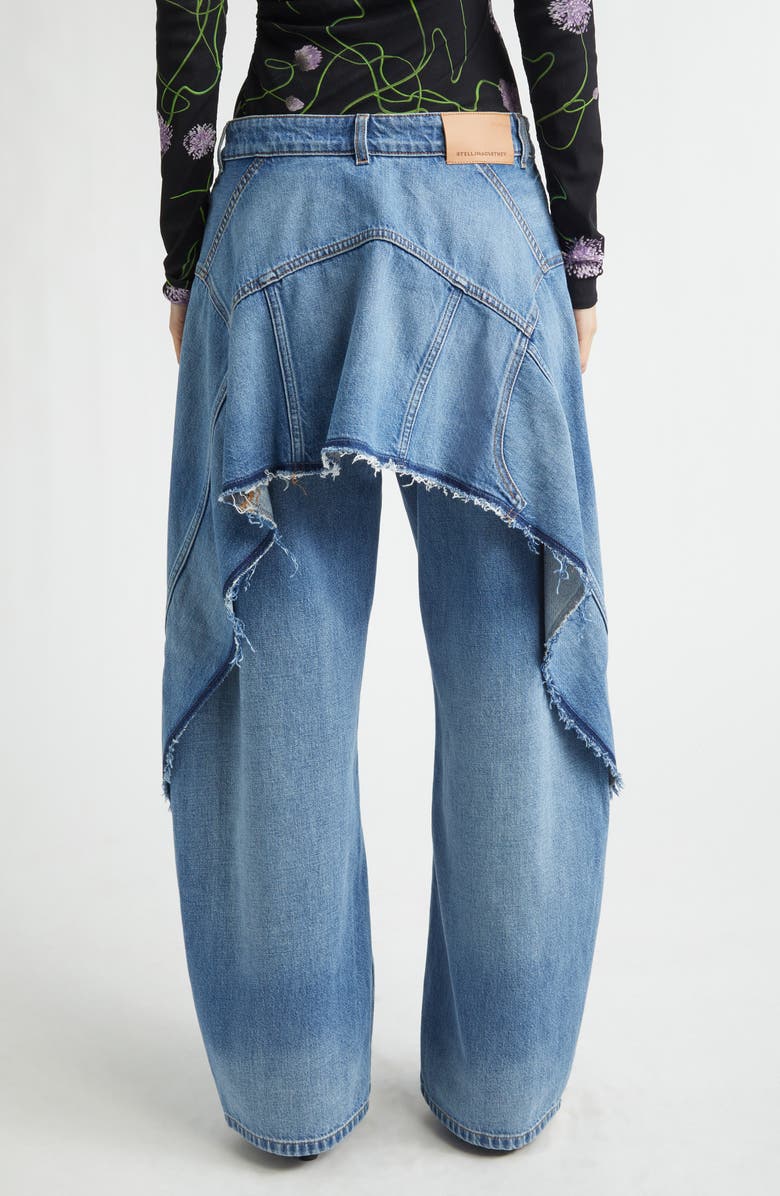 Stella McCartney Deconstructed Curved Barrel Leg Jeans, Alternate, color, Mid Blue