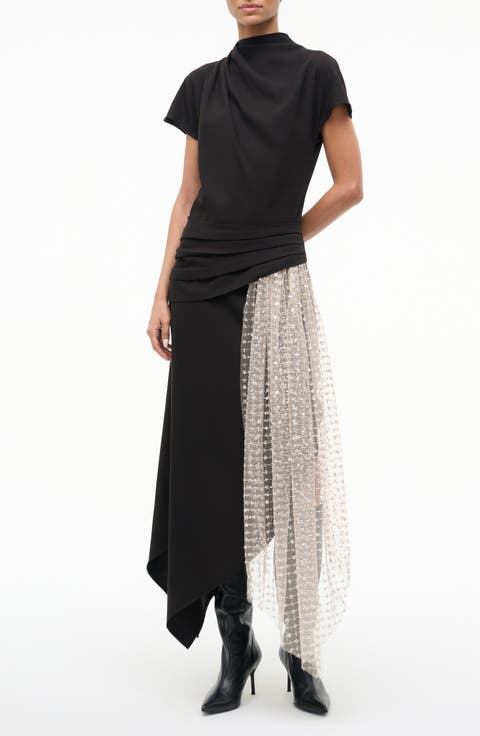 Effie Drape Mock Neck Asymmetric Maxi Dress