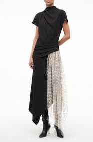 STAUD Effie Drape Mock Neck Asymmetric Maxi Dress