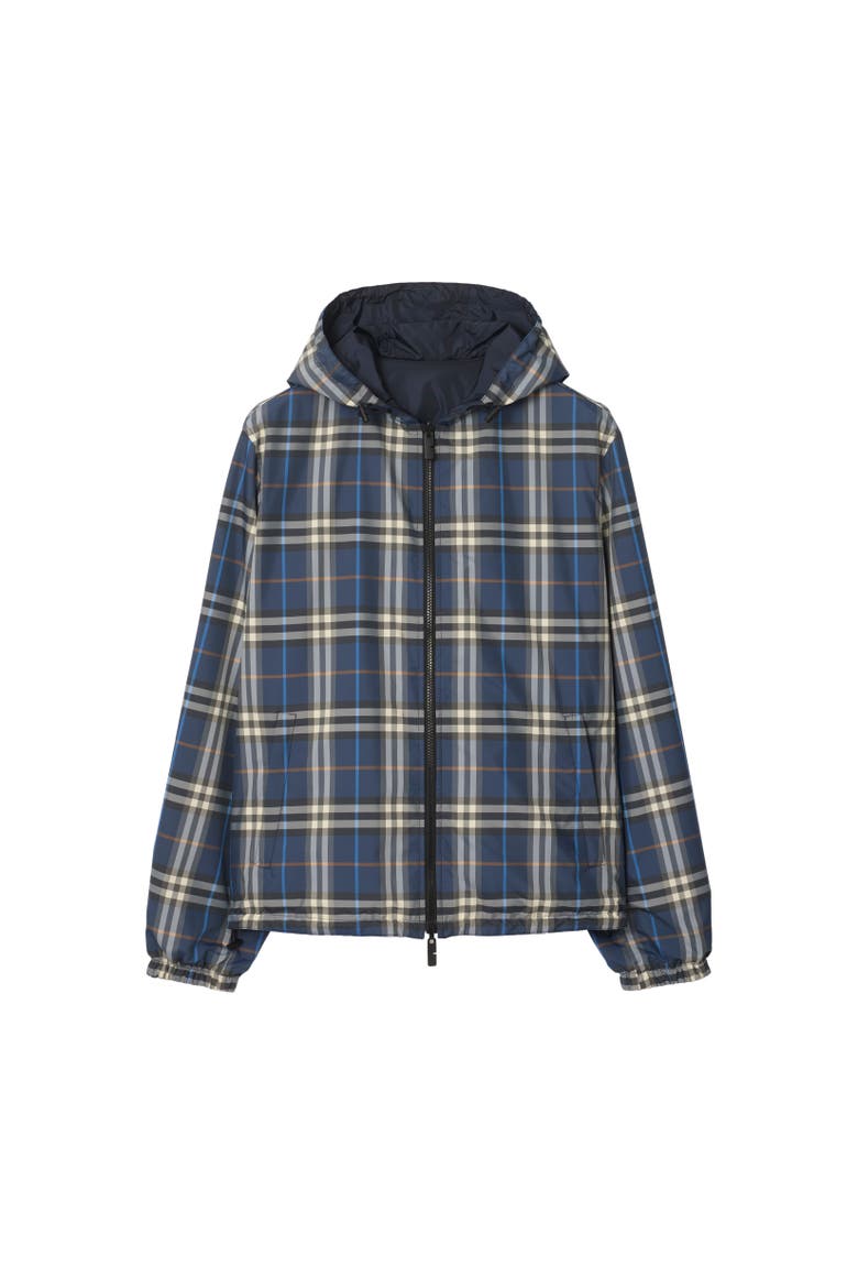 Reversible Check Newport Hooded Jacket, Alternate, color, Pilot blue