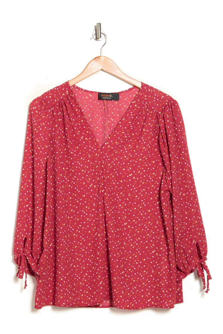 Polka Dot V-Neck Blouse, Alternate, color, RED