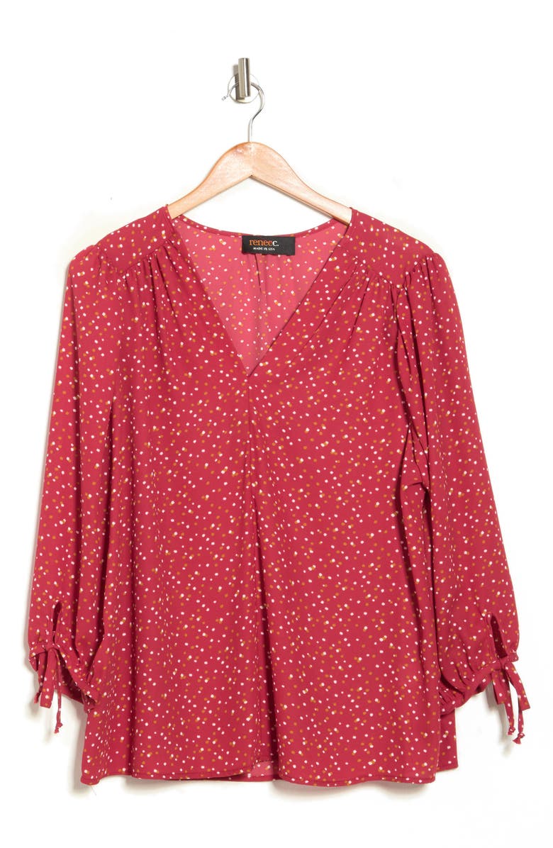 Renee C Polka Dot V-Neck Blouse, Alternate, color, Red