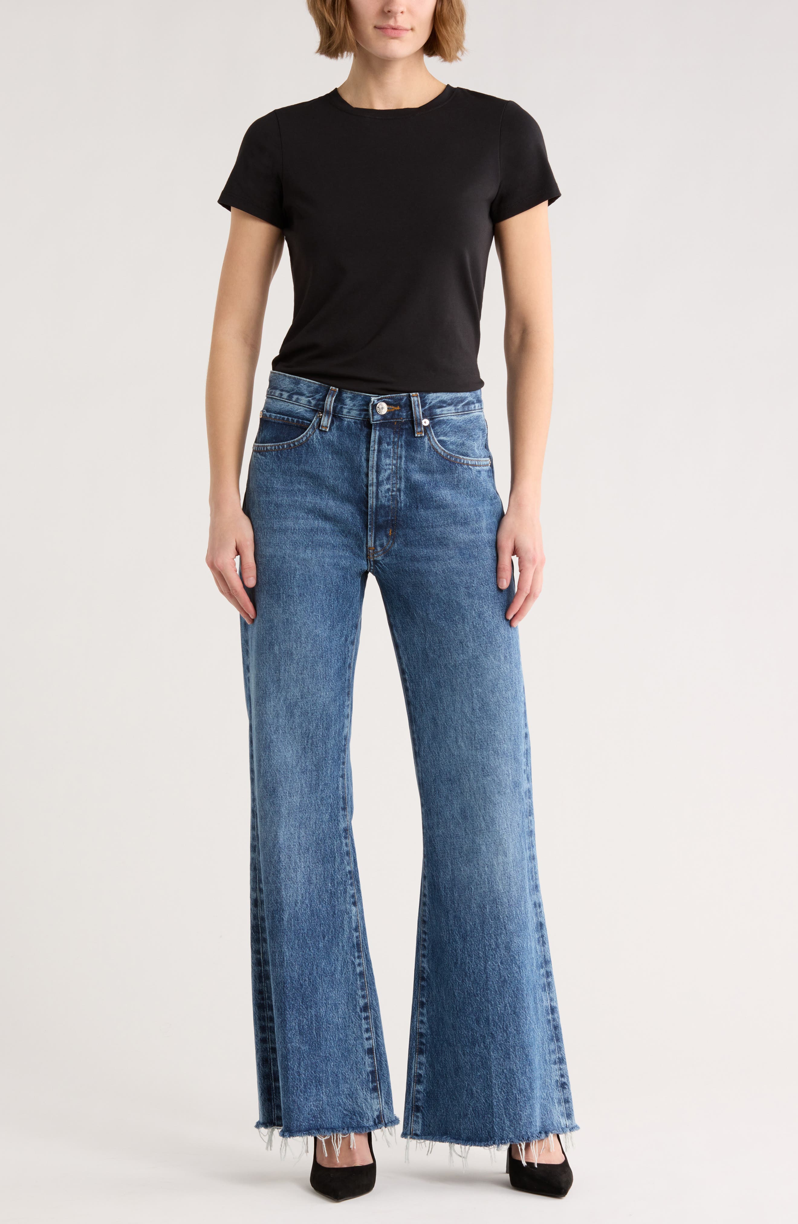 FRAME The Lax Frayed High Waist Flare Jeans