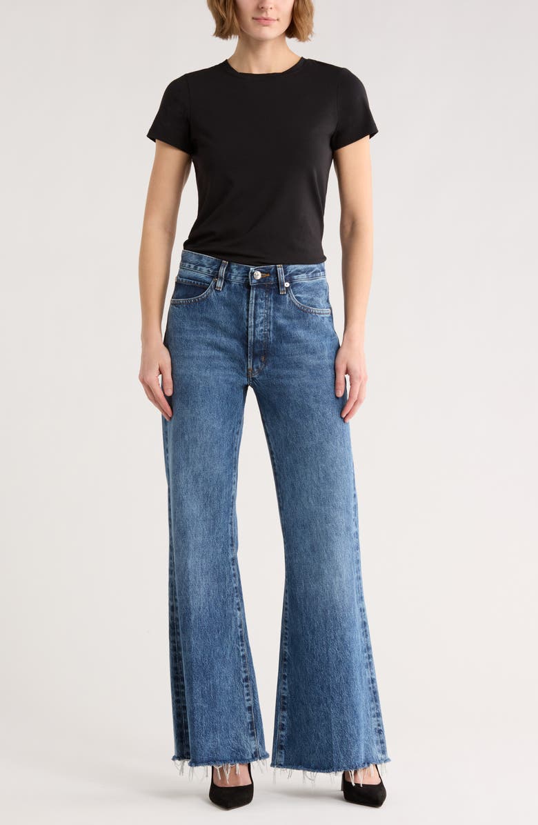 FRAME The Lax Frayed High Waist Flare Jeans, Main, color, Westbury Raw Fray