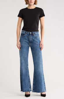 FRAME The Lax Frayed High Waist Flare Jeans