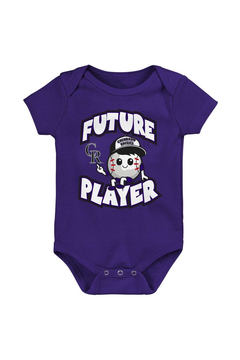Infant Purple/Black/White Colorado Rockies Minor League Player Three-Pack Bodysuit Set, Alternate, color, Purple
