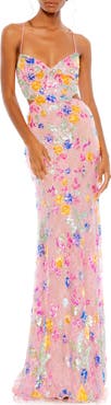 Mac Duggal Embellished Lace Strappy Column Gown