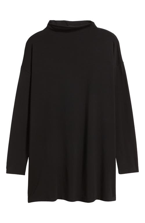 Eileen Fisher Funnel Neck Long Sleeve Boxy Tunic Top In Black