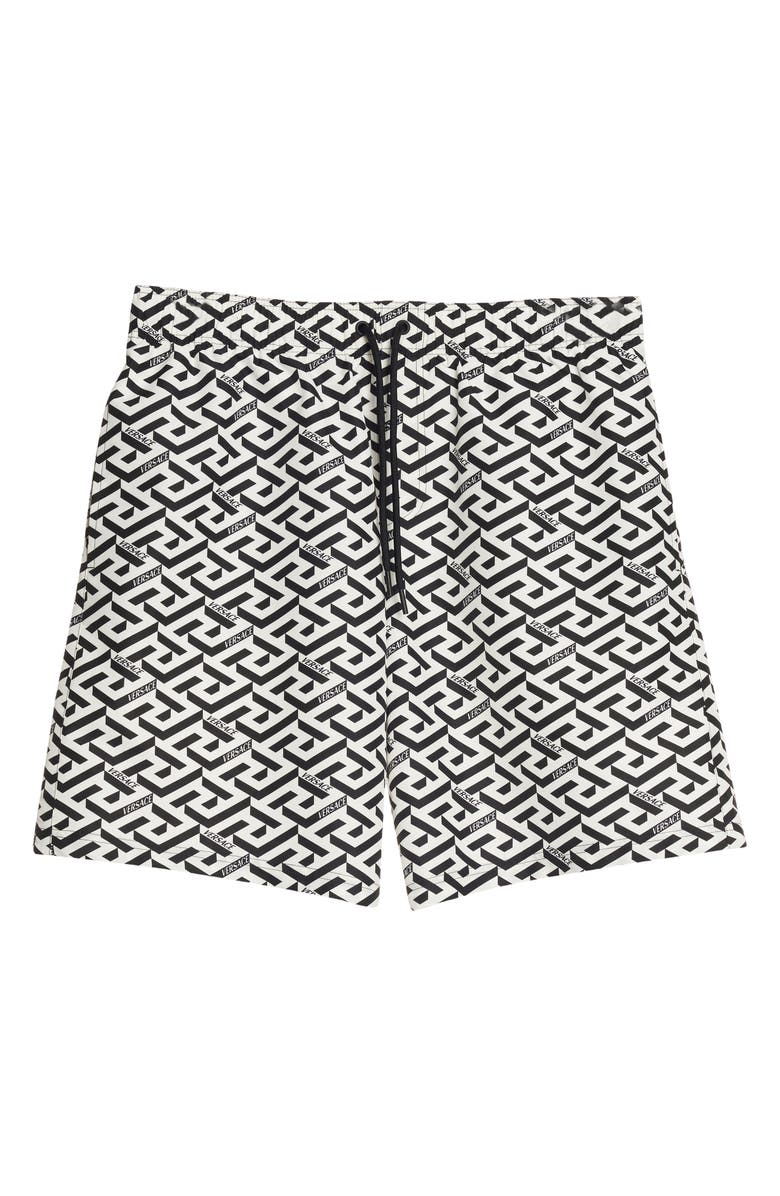 Versace Grecca Print Swim Trunks, Alternate, color, 