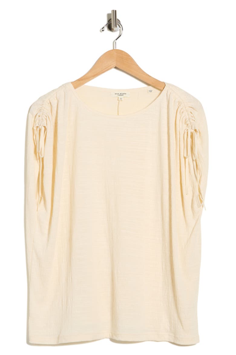 Ruched Shoulder Crinkle Knit Top, Alternate, color, EGGSHELL