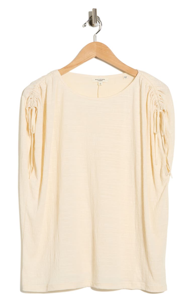 MAX STUDIO Ruched Shoulder Crinkle Knit Top, Main, color, Eggshell