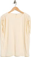 MAX STUDIO Ruched Shoulder Crinkle Knit Top