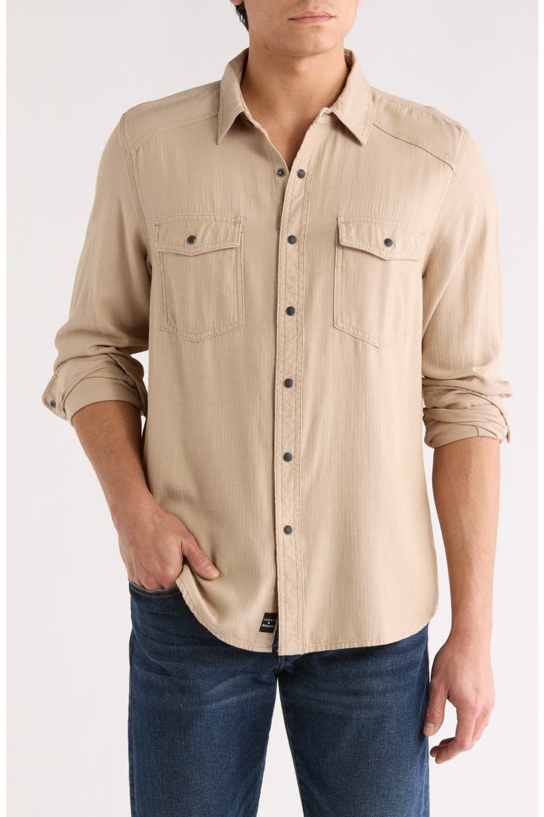 Herringbone Crossdye Western Long Sleeve Button-Up Shirt, Main, color, SILVER MINK