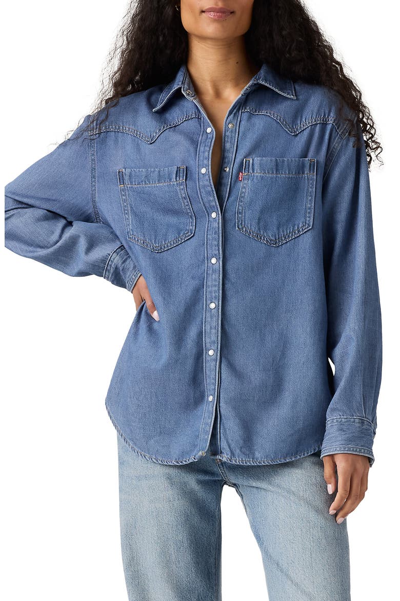 Teodora Western Snap-Up Denim Shirt, Main, color, GOING STEADY 7