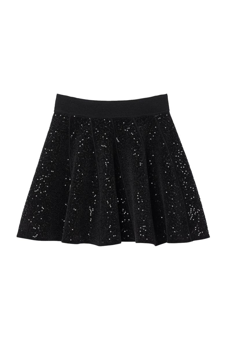 Short sequinned skater skirt, Alternate, color, Black